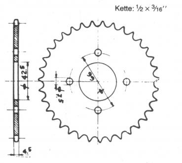 Kettenrad 268 - 45 Zähne, HERCULES