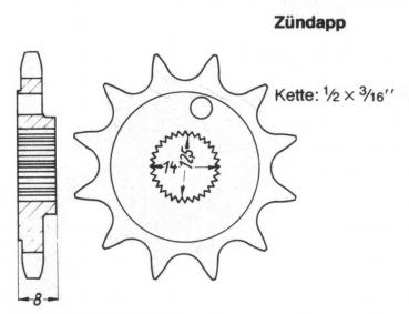 Kettenritzel 846 - 12 Zähne, ZÜNDAPP